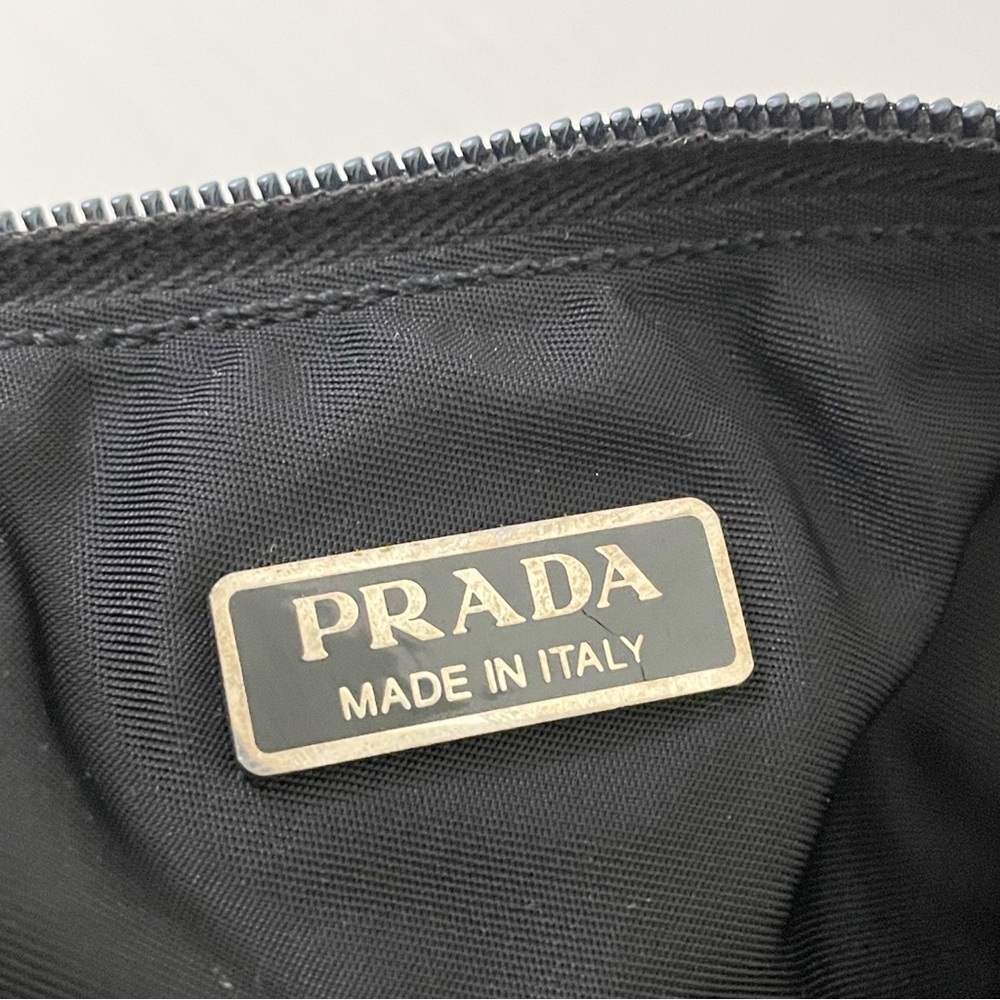 Prada black Tessuto nylon triangle logo semi formed travel cosmetic zip pouch - Picture 11 of 11